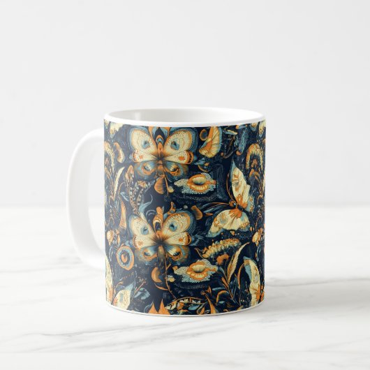 Blume und Schmetterlinge Abstraktes Muster Kaffeetasse (Vorderseite Links)