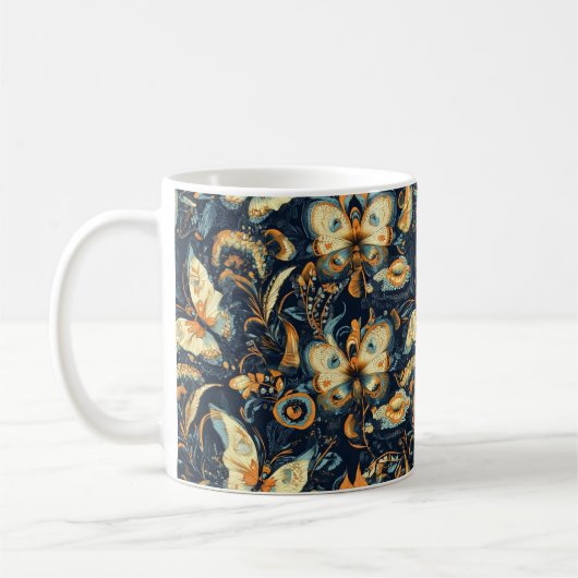 Blume und Schmetterlinge Abstraktes Muster Kaffeetasse (Links)