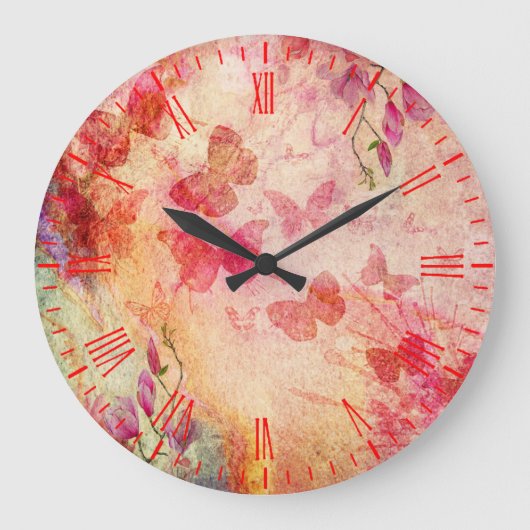 Blume und Schmetterlinge Aquarell, Wall-Uhr Große Wanduhr (Vorderseite)