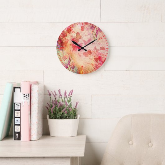 Blume und Schmetterlinge Aquarell, Wall-Uhr Große Wanduhr (Lesesaal)