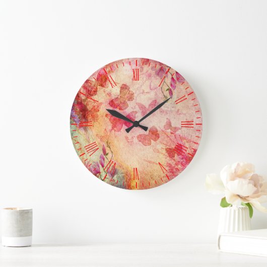 Blume und Schmetterlinge Aquarell, Wall-Uhr Große Wanduhr (Zuhause)