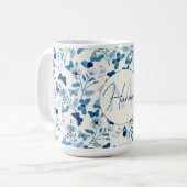 Blume und Schmetterlinge aus Blaucreme Kaffeetasse (Vorderseite Links)