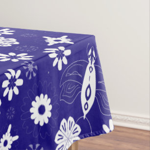 Blume und Schmetterlinge, blau-weiß Tischdecke