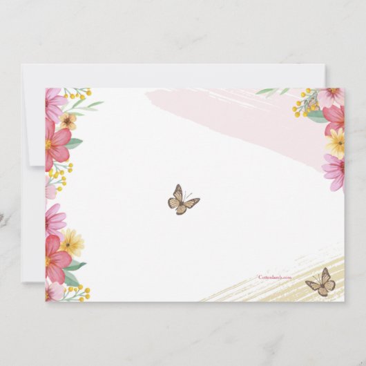 Blume und Schmetterlinge Bleibe oder gehen Dusche Einladung (Rückseite)