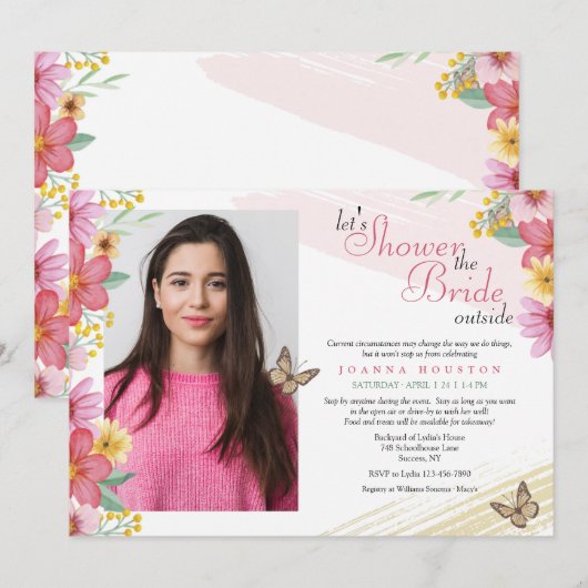 Blume und Schmetterlinge Bleibe oder gehen Dusche Einladung (Vorne/Hinten)