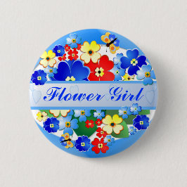 Blume und Schmetterlinge ~ Blumen-Mädchen-Knopf Button