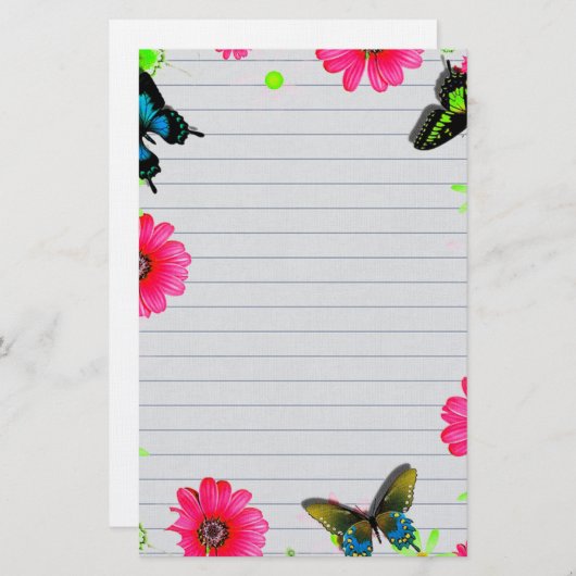 Blume und Schmetterlinge Briefpapier (Vorne/Hinten)