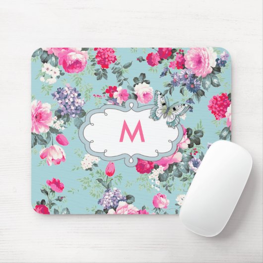Blume und Schmetterlinge | Custom Monogram Gift Mousepad (Mit Mouse)