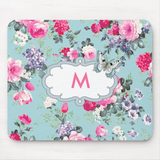 Blume und Schmetterlinge | Custom Monogram Gift Mousepad (Vorne)
