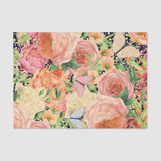 Blume und Schmetterlinge Dekoupage Tissue Paper Seidenpapier (Vorderseite)
