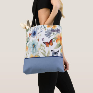 Blume und Schmetterlinge, Farbblock Tasche