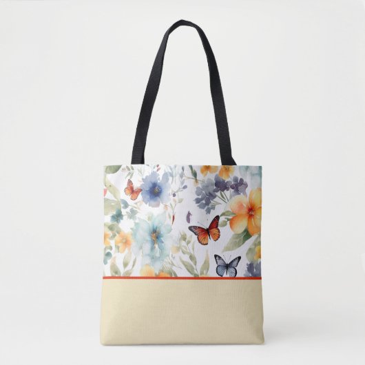 Blume und Schmetterlinge, Farbblock Tasche (Vorderseite)