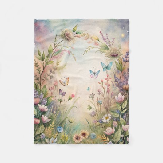 Blume und Schmetterlinge Fleecedecke (Vorderseite)