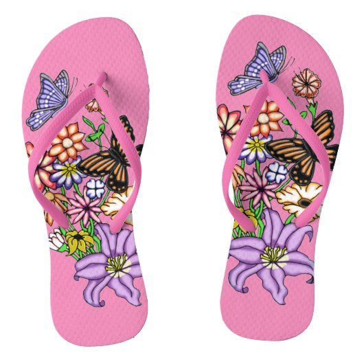 Blume und Schmetterlinge Flip Flops Badesandalen (Fußbett)