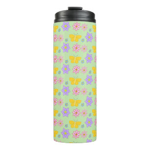 Blume und Schmetterlinge Gemustert Thermosbecher