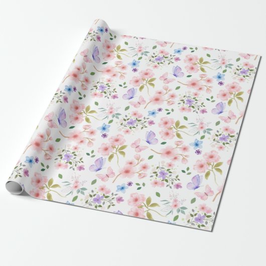 Blume und Schmetterlinge Geschenkpapier (Ungerollt)