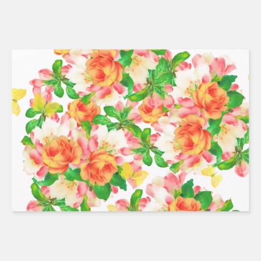 Blume und Schmetterlinge Geschenkpapier Set (Vorderseite)