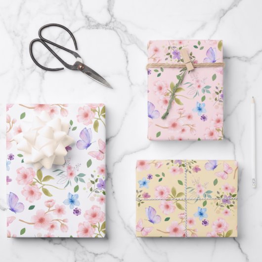 Blume und Schmetterlinge Geschenkpapier Set (Vorderseite)