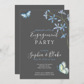 Blume und Schmetterlinge | Grey Engagement Party Einladung (Vorne/Hinten)