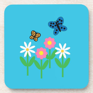 Blume und Schmetterlinge (Hartkunststoff) Getränkeuntersetzer