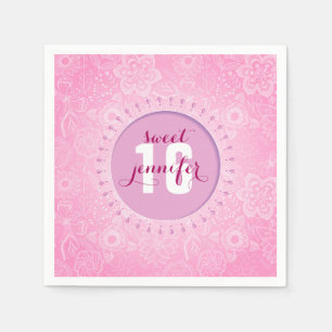 Blume und Schmetterlinge in Monogramm, rosa und we Serviette