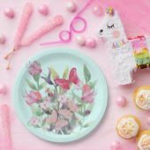 Blume und Schmetterlinge in Rosa und Rot Pappteller (Party)