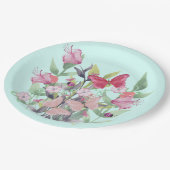 Blume und Schmetterlinge in Rosa und Rot Pappteller (Schrägansicht)