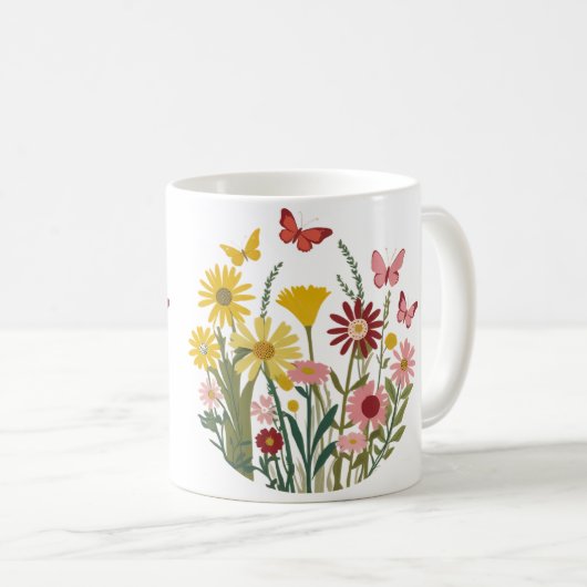 Blume und Schmetterlinge Kaffeetasse (VorderseiteRechts)