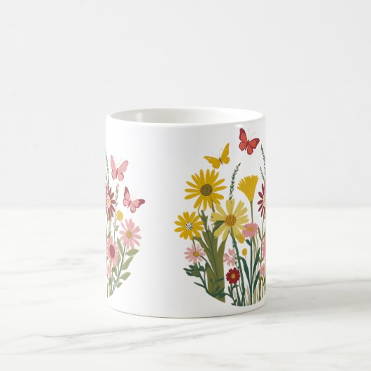 Blume und Schmetterlinge Kaffeetasse (Mittel)