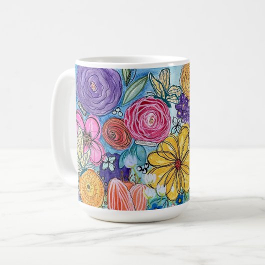 Blume und Schmetterlinge Kaffeetasse (Vorderseite Links)