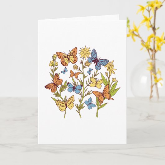 Blume und Schmetterlinge Karte (Gelbe Blume)
