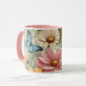 Blume und Schmetterlinge Kunst und Tasse (Vorderseite Links)