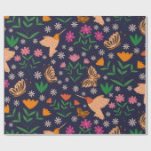 Blume und Schmetterlinge mit Vögeln Geschenkpapier (Flach)