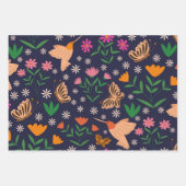 Blume und Schmetterlinge mit Vögeln Geschenkpapier Set (Vorderseite 2)