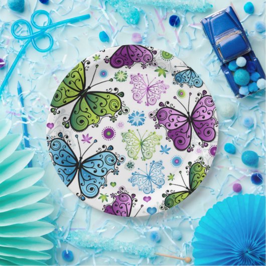 Blume und Schmetterlinge Papier Teller (Party)