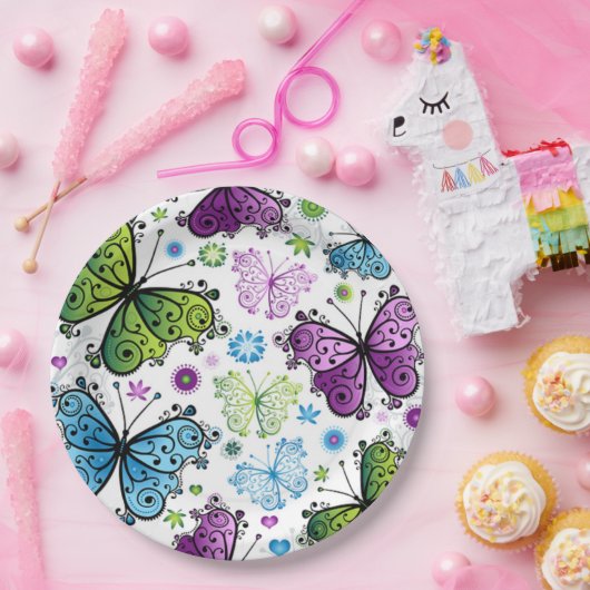 Blume und Schmetterlinge Papier Teller (Party)