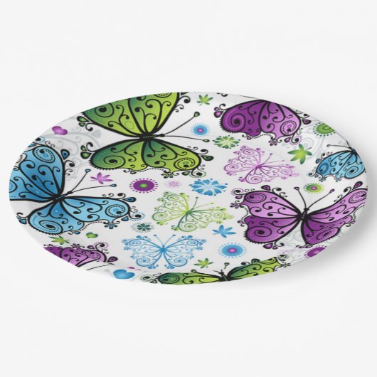 Blume und Schmetterlinge Papier Teller (Schrägansicht)