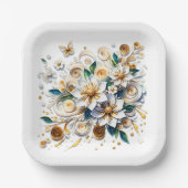 Blume und Schmetterlinge Pappteller (Vorderseite)