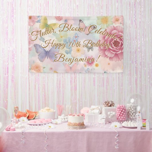 Blume und Schmetterlinge Pastelgarten Collage Banner (Party)
