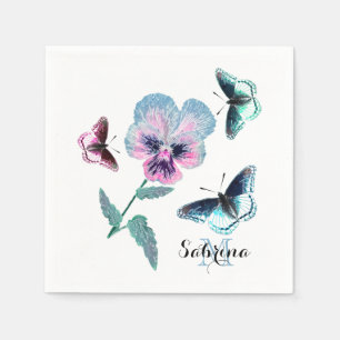 Blume und Schmetterlinge.Personalisiert, Serviette