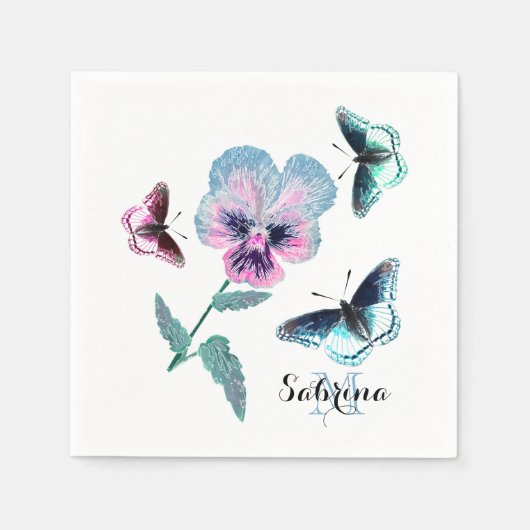 Blume und Schmetterlinge.Personalisiert, Serviette (Vorderseite)