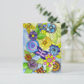 Blume und Schmetterlinge Postkarte (Stehend Vorderseite)