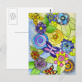 Blume und Schmetterlinge Postkarte (Vorne/Hinten)
