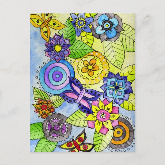 Blume und Schmetterlinge Postkarte (Vorderseite)