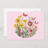 Blume und Schmetterlinge Postkarte (Vorne/Hinten)