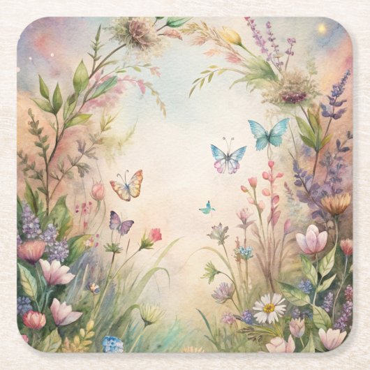 Blume und Schmetterlinge Rechteckiger Pappuntersetzer (Vorderseite)