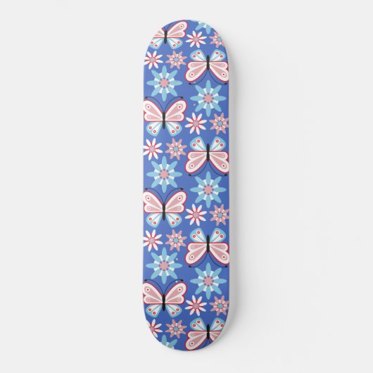 Blume und Schmetterlinge Skateboard (Vorderseite)