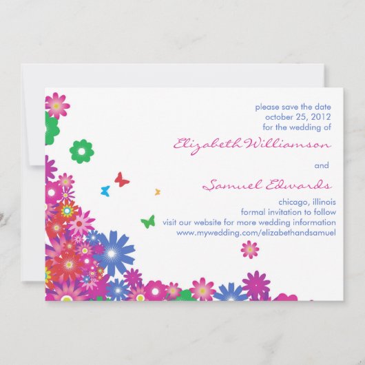 Blume und Schmetterlinge - Speichern Sie die Datum Save The Date (Vorderseite)