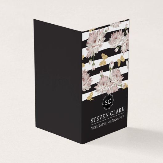 Blume und Schmetterlinge | Streifen Visitenkarten (Vorderseite)