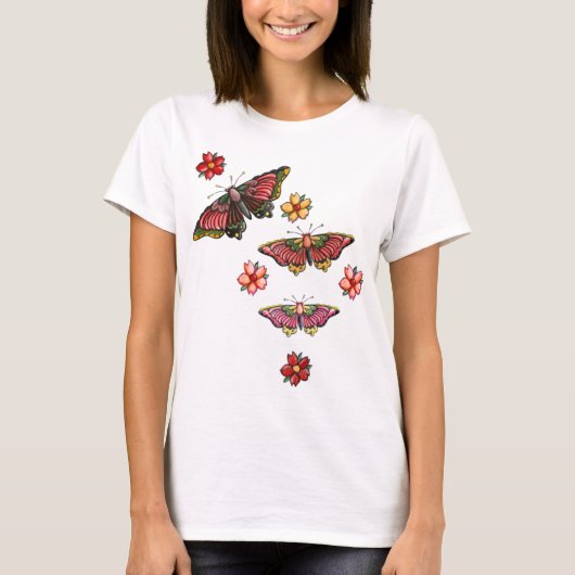 Blume und Schmetterlinge T-Shirt (Vorderseite)